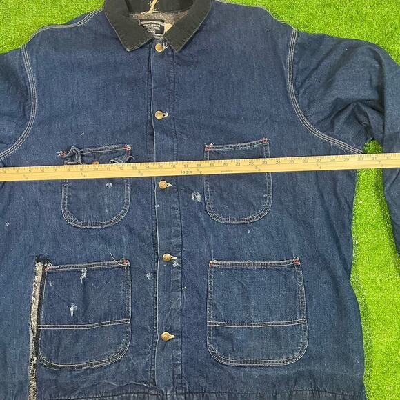 VTG Sears Jacket 3XL Blue Work Leisure Blanket Lined Barn Chore Coat Distressed - Picture 6 of 8